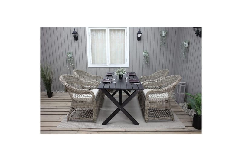 Utomhusmöbelgrupp 150 cm Bord & 4 Merida naturell stolar Svart - Svart - Utemöbler & utemiljö - Utegrupp - Matgrupp utomhus