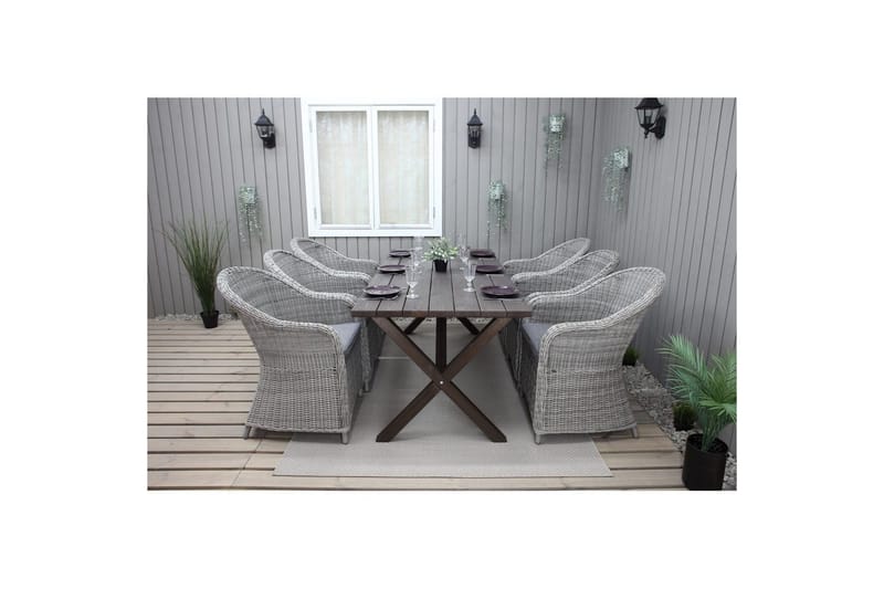 Utomhusmöbelgrupp 190 cm Bord & 6 Belize grå stolar Brun - Brun - Utemöbler & utemiljö - Utegrupp - Matgrupp utomhus