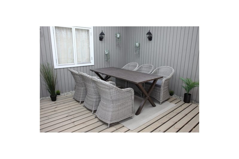Utomhusmöbelgrupp 190 cm Bord & 6 Belize grå stolar Brun - Brun - Utemöbler & utemiljö - Utegrupp - Matgrupp utomhus