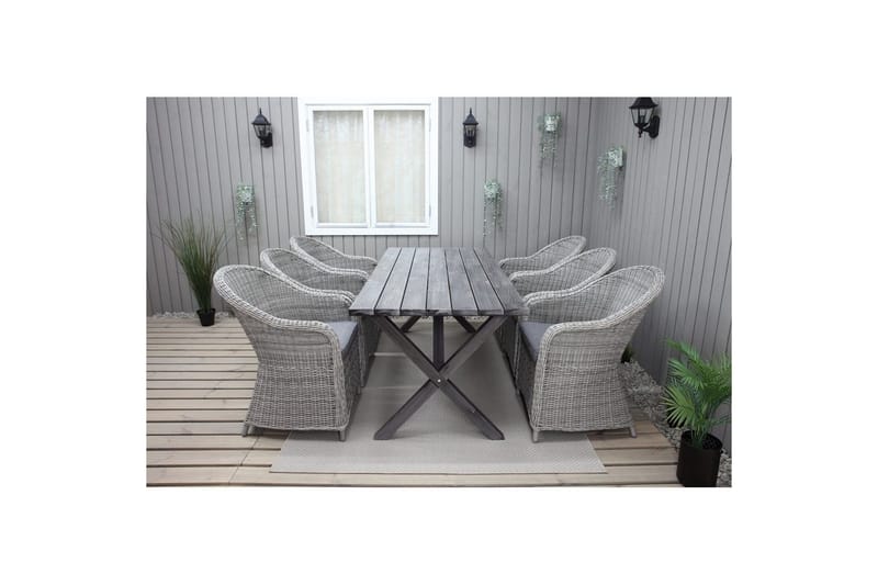 Utomhusmöbelgrupp 190 cm Bord & 6 Belize grå stolar Grå - Grå - Utemöbler & utemiljö - Utegrupp - Matgrupp utomhus