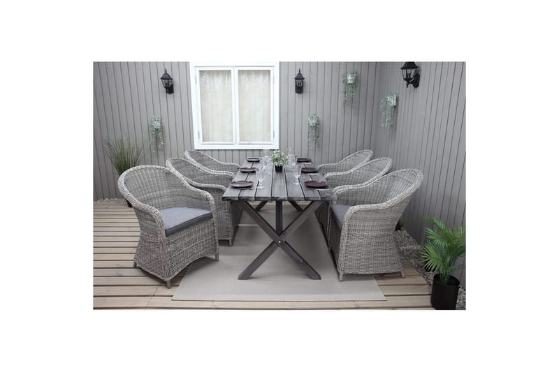 Utomhusmöbelgrupp 190 cm Bord & 6 Belize grå stolar Grå - Grå - Utemöbler & utemiljö - Utegrupp - Matgrupp utomhus