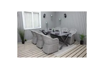 Utomhusmöbelgrupp 190 cm Bord & 6 Belize grå stolar Grå - Grå - Utemöbler & utemiljö - Utegrupp - Matgrupp utomhus