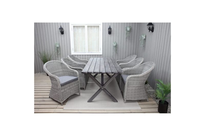 Utomhusmöbelgrupp 190 cm Bord & 6 Belize grå stolar Grå - Grå - Utemöbler & utemiljö - Utegrupp - Matgrupp utomhus