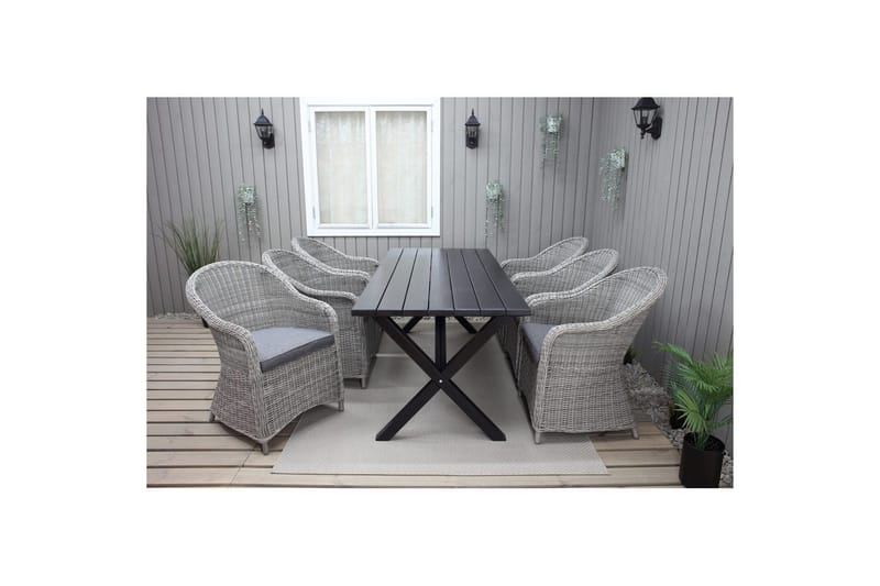Utomhusmöbelgrupp 190 cm Bord & 6 Belize grå stolar Svart - Svart - Utemöbler & utemiljö - Utegrupp - Matgrupp utomhus