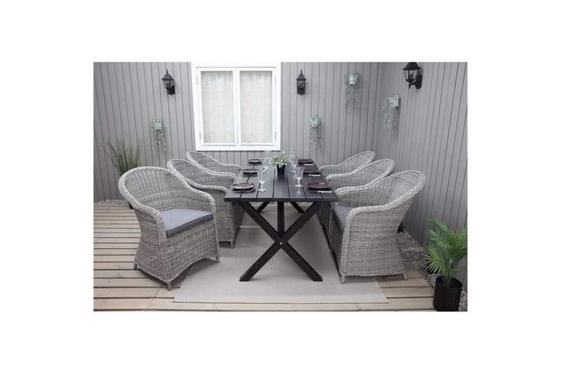 Utomhusmöbelgrupp 190 cm Bord & 6 Belize grå stolar Svart - Svart - Utemöbler & utemiljö - Utegrupp - Matgrupp utomhus