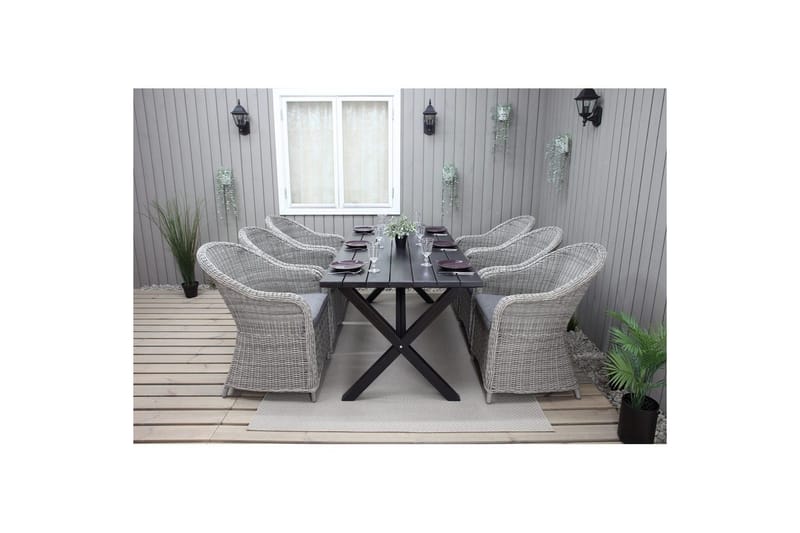 Utomhusmöbelgrupp 190 cm Bord & 6 Belize grå stolar Svart - Svart - Utemöbler & utemiljö - Utegrupp - Matgrupp utomhus