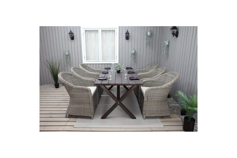 Utomhusmöbelgrupp 190 cm Bord & 6 Belize naturell stolar Brun - Brun - Utemöbler & utemiljö - Utegrupp - Matgrupp utomhus