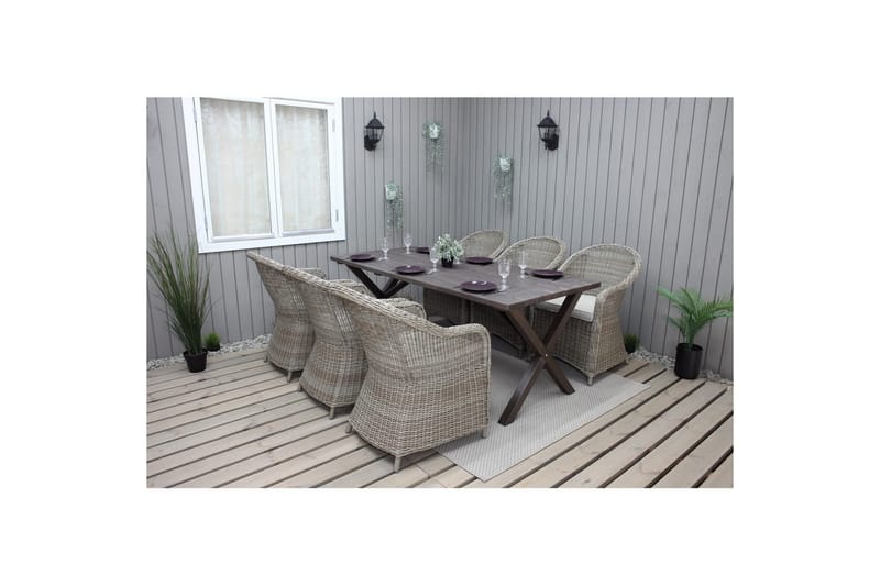 Utomhusmöbelgrupp 190 cm Bord & 6 Belize naturell stolar Brun - Brun - Utemöbler & utemiljö - Utegrupp - Matgrupp utomhus