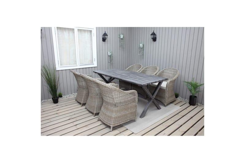 Utomhusmöbelgrupp 190 cm Bord & 6 Belize naturell stolar Grå - Grå - Utemöbler & utemiljö - Utegrupp - Matgrupp utomhus