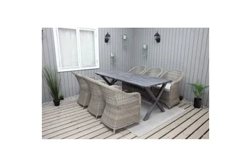 Utomhusmöbelgrupp 190 cm Bord & 6 Belize naturell stolar Grå - Grå - Utemöbler & utemiljö - Utegrupp - Matgrupp utomhus