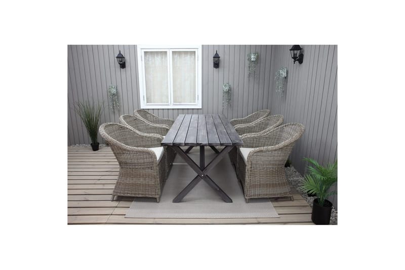 Utomhusmöbelgrupp 190 cm Bord & 6 Belize naturell stolar Grå - Grå - Utemöbler & utemiljö - Utegrupp - Matgrupp utomhus