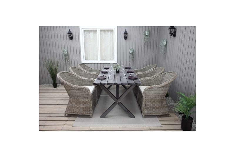Utomhusmöbelgrupp 190 cm Bord & 6 Belize naturell stolar Grå - Grå - Utemöbler & utemiljö - Utegrupp - Matgrupp utomhus