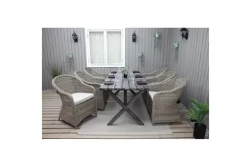 Utomhusmöbelgrupp 190 cm Bord & 6 Belize naturell stolar Grå - Grå - Utemöbler & utemiljö - Utegrupp - Matgrupp utomhus