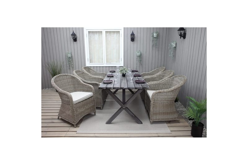 Utomhusmöbelgrupp 190 cm Bord & 6 Belize naturell stolar Grå - Grå - Utemöbler & utemiljö - Utegrupp - Matgrupp utomhus