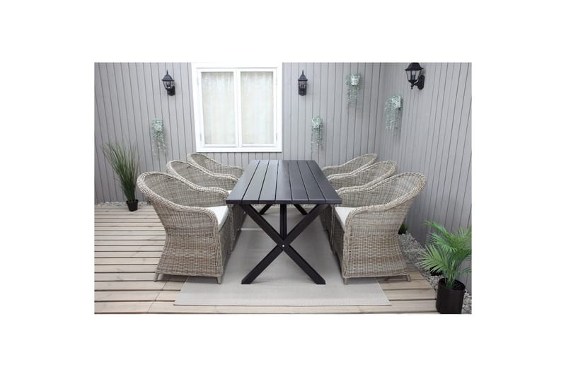 Utomhusmöbelgrupp 190 cm Bord & 6 Belize naturell stolar Svart - Svart - Utemöbler & utemiljö - Utegrupp - Matgrupp utomhus