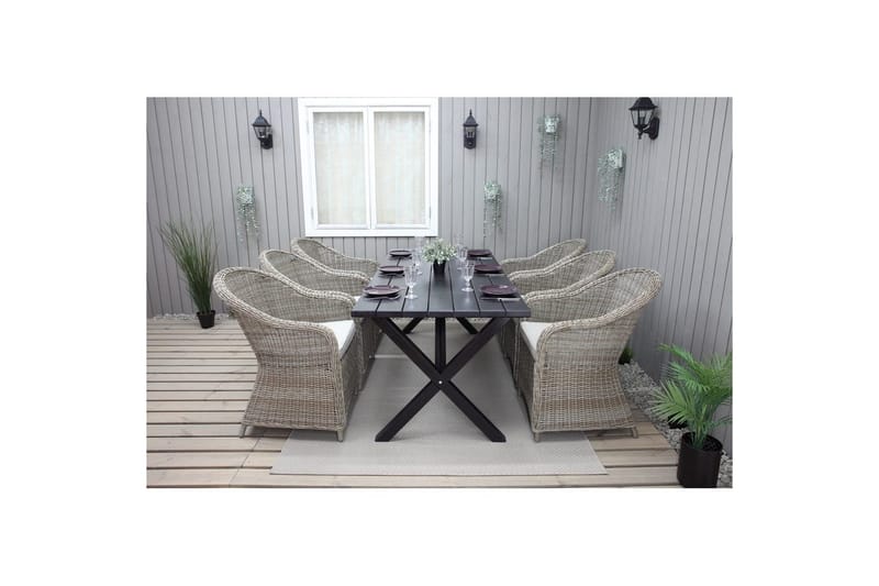Utomhusmöbelgrupp 190 cm Bord & 6 Belize naturell stolar Svart - Svart - Utemöbler & utemiljö - Utegrupp - Matgrupp utomhus