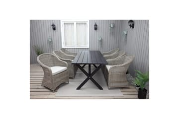 Utomhusmöbelgrupp 190 cm Bord & 6 Belize naturell stolar Svart - Svart - Utemöbler & utemiljö - Utegrupp - Matgrupp utomhus