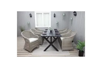 Utomhusmöbelgrupp 190 cm Bord & 6 Belize naturell stolar Svart - Svart - Utemöbler & utemiljö - Utegrupp - Matgrupp utomhus