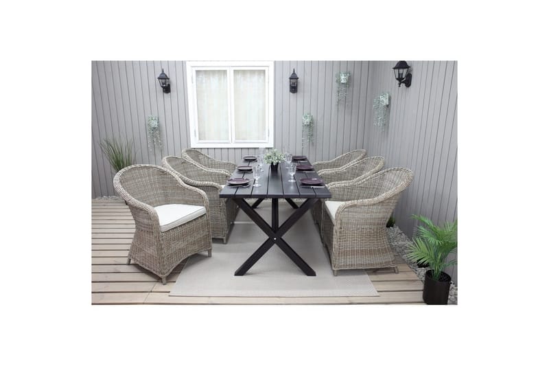 Utomhusmöbelgrupp 190 cm Bord & 6 Belize naturell stolar Svart - Svart - Utemöbler & utemiljö - Utegrupp - Matgrupp utomhus