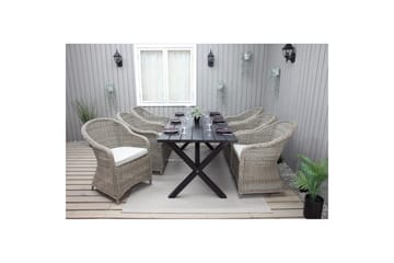 Utomhusmöbelgrupp 190 cm Bord & 6 Belize naturell stolar Svart - Svart - Utemöbler & utemiljö - Utegrupp - Matgrupp utomhus