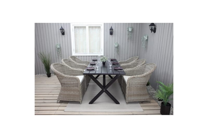 Utomhusmöbelgrupp 190 cm Bord & 6 Belize naturell stolar Svart - Svart - Utemöbler & utemiljö - Utegrupp - Matgrupp utomhus