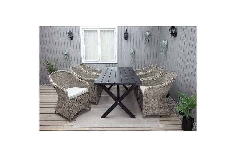 Utomhusmöbelgrupp 190 cm Bord & 6 Belize naturell stolar Svart - Svart - Utemöbler & utemiljö - Utegrupp - Matgrupp utomhus