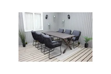 Utomhusmöbelgrupp 190 cm Bord & 6 Levanto grå stolar Brun