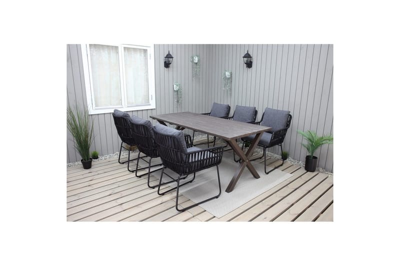 Utomhusmöbelgrupp 190 cm Bord & 6 Levanto grå stolar Brun - Brun - Utemöbler & utemiljö - Utegrupp - Matgrupp utomhus