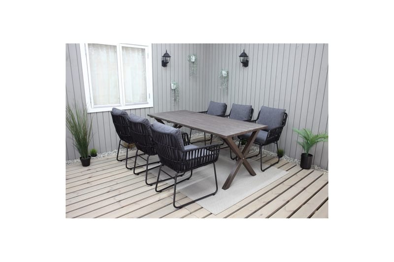Utomhusmöbelgrupp 190 cm Bord & 6 Levanto grå stolar Brun - Brun - Utemöbler & utemiljö - Utegrupp - Matgrupp utomhus