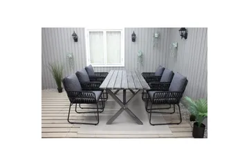 Utomhusmöbelgrupp 190 cm Bord & 6 Levanto grå stolar Grå - Grå - Utemöbler & utemiljö - Utegrupp - Matgrupp utomhus