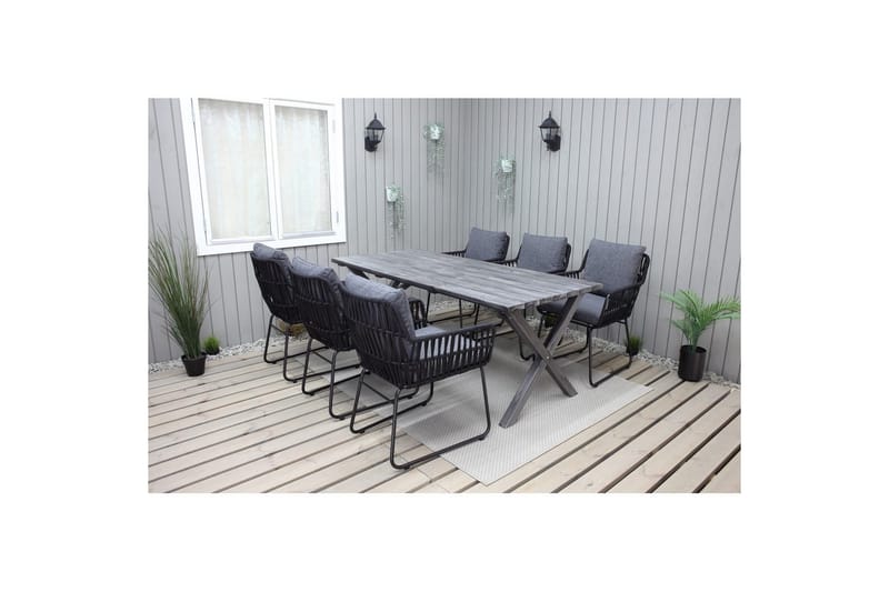 Utomhusmöbelgrupp 190 cm Bord & 6 Levanto grå stolar Grå - Grå - Utemöbler & utemiljö - Utegrupp - Matgrupp utomhus