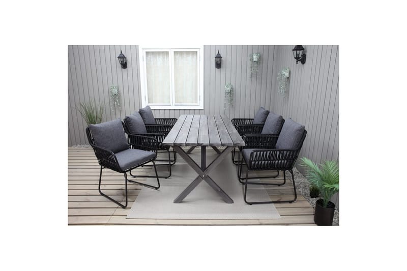 Utomhusmöbelgrupp 190 cm Bord & 6 Levanto grå stolar Grå - Grå - Utemöbler & utemiljö - Utegrupp - Matgrupp utomhus