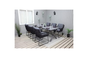 Utomhusmöbelgrupp 190 cm Bord & 6 Levanto grå stolar Grå - Grå - Utemöbler & utemiljö - Utegrupp - Matgrupp utomhus