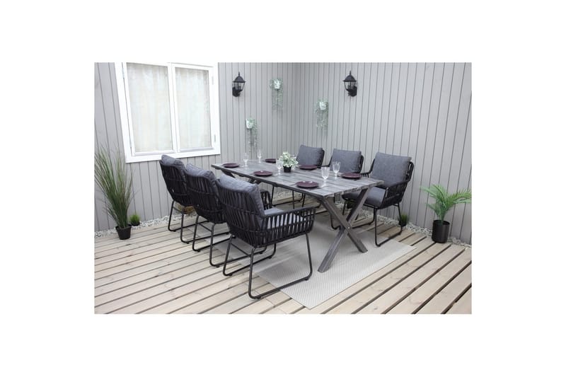 Utomhusmöbelgrupp 190 cm Bord & 6 Levanto grå stolar Grå - Grå - Utemöbler & utemiljö - Utegrupp - Matgrupp utomhus