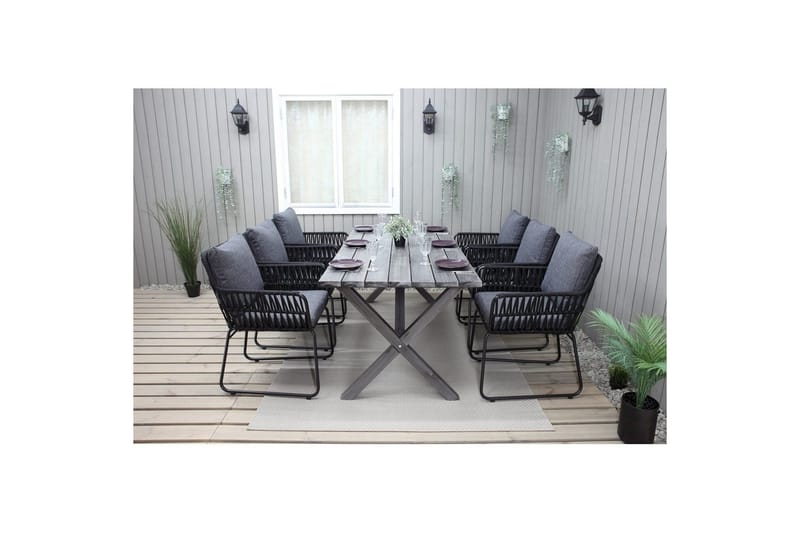 Utomhusmöbelgrupp 190 cm Bord & 6 Levanto grå stolar Grå - Grå - Utemöbler & utemiljö - Utegrupp - Matgrupp utomhus