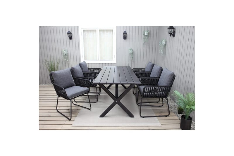 Utomhusmöbelgrupp 190 cm Bord & 6 Levanto grå stolar Svart - Svart - Utemöbler & utemiljö - Utegrupp - Matgrupp utomhus