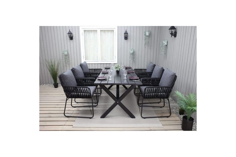 Utomhusmöbelgrupp 190 cm Bord & 6 Levanto grå stolar Svart - Svart - Utemöbler & utemiljö - Utegrupp - Matgrupp utomhus