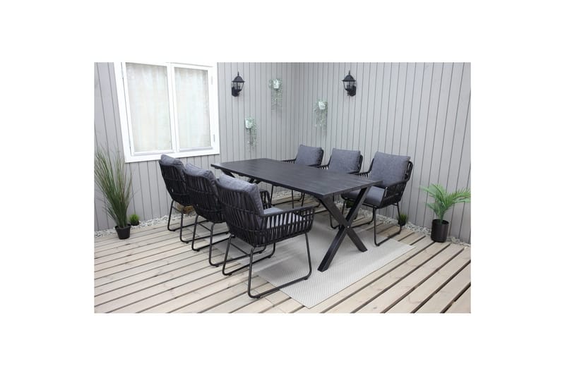 Utomhusmöbelgrupp 190 cm Bord & 6 Levanto grå stolar Svart - Svart - Utemöbler & utemiljö - Utegrupp - Matgrupp utomhus