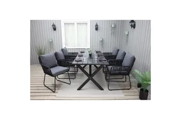 Utomhusmöbelgrupp 190 cm Bord & 6 Levanto grå stolar Svart - Svart - Utemöbler & utemiljö - Utegrupp - Matgrupp utomhus