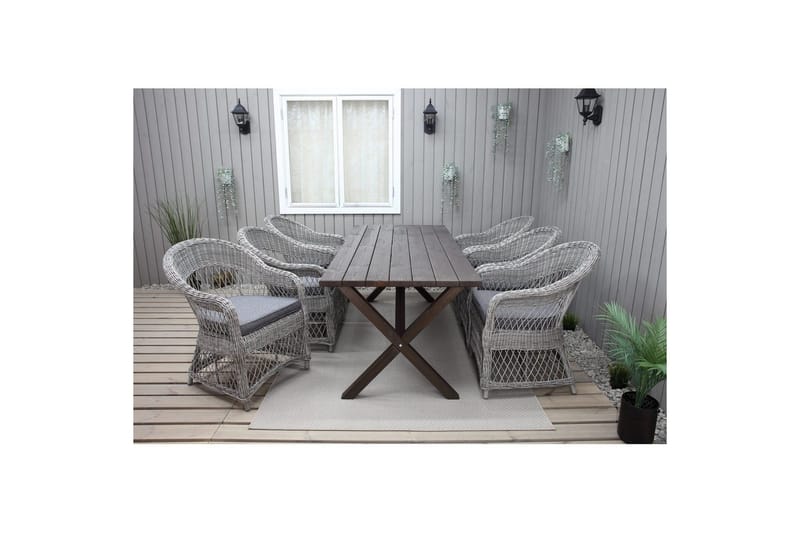 Utomhusmöbelgrupp 190 cm Bord & 6 Merida grå stolar Brun - Brun - Utemöbler & utemiljö - Utegrupp - Matgrupp utomhus
