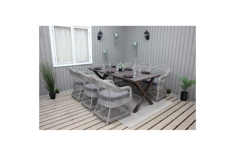 Utomhusmöbelgrupp 190 cm Bord & 6 Merida grå stolar Brun - Brun - Utemöbler & utemiljö - Utegrupp - Matgrupp utomhus