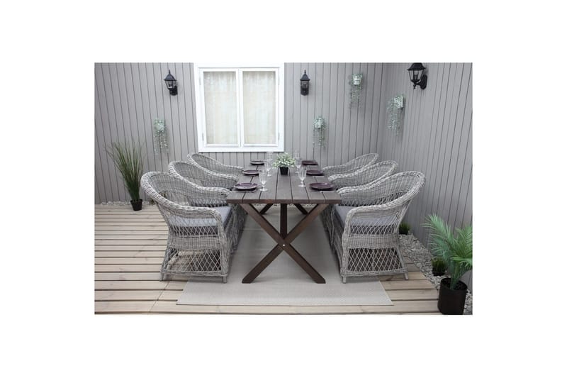 Utomhusmöbelgrupp 190 cm Bord & 6 Merida grå stolar Brun - Brun - Utemöbler & utemiljö - Utegrupp - Matgrupp utomhus