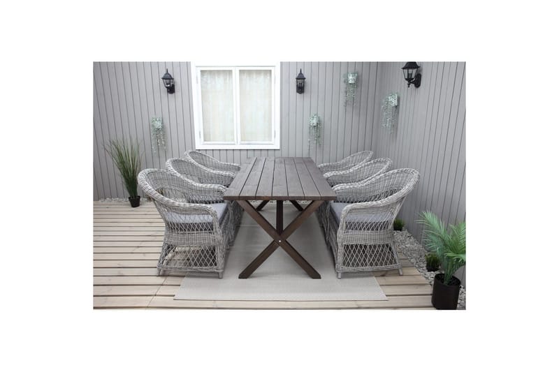 Utomhusmöbelgrupp 190 cm Bord & 6 Merida grå stolar Brun - Brun - Utemöbler & utemiljö - Utegrupp - Matgrupp utomhus