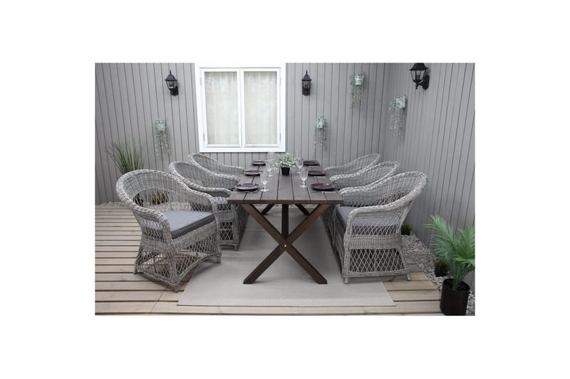 Utomhusmöbelgrupp 190 cm Bord & 6 Merida grå stolar Brun - Brun - Utemöbler & utemiljö - Utegrupp - Matgrupp utomhus