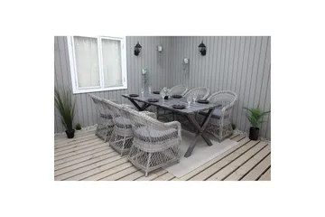 Utomhusmöbelgrupp 190 cm Bord & 6 Merida grå stolar Grå - Grå - Utemöbler & utemiljö - Utegrupp - Matgrupp utomhus