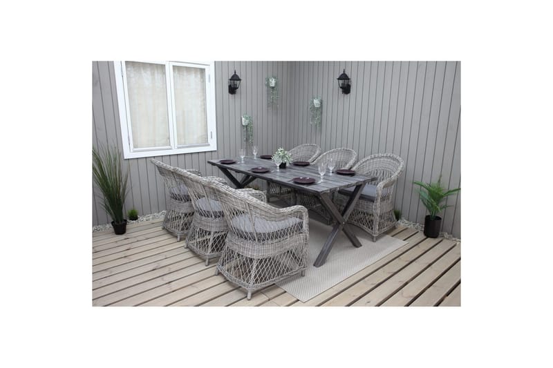 Utomhusmöbelgrupp 190 cm Bord & 6 Merida grå stolar Grå - Grå - Utemöbler & utemiljö - Utegrupp - Matgrupp utomhus