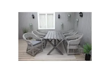 Utomhusmöbelgrupp 190 cm Bord & 6 Merida grå stolar Grå - Grå - Utemöbler & utemiljö - Utegrupp - Matgrupp utomhus