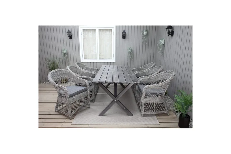 Utomhusmöbelgrupp 190 cm Bord & 6 Merida grå stolar Grå - Grå - Utemöbler & utemiljö - Utegrupp - Matgrupp utomhus