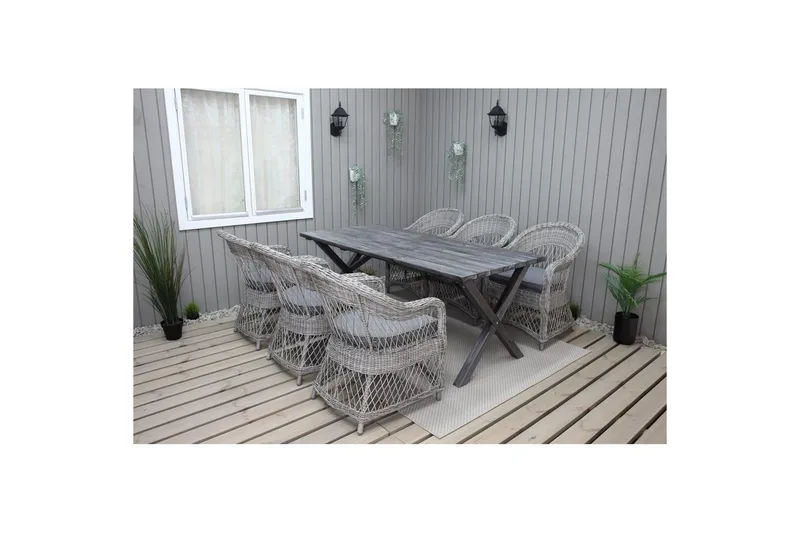 Utomhusmöbelgrupp 190 cm Bord & 6 Merida grå stolar Grå - Grå - Utemöbler & utemiljö - Utegrupp - Matgrupp utomhus