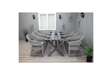 Utomhusmöbelgrupp 190 cm Bord & 6 Merida grå stolar Grå - Grå - Utemöbler & utemiljö - Utegrupp - Matgrupp utomhus